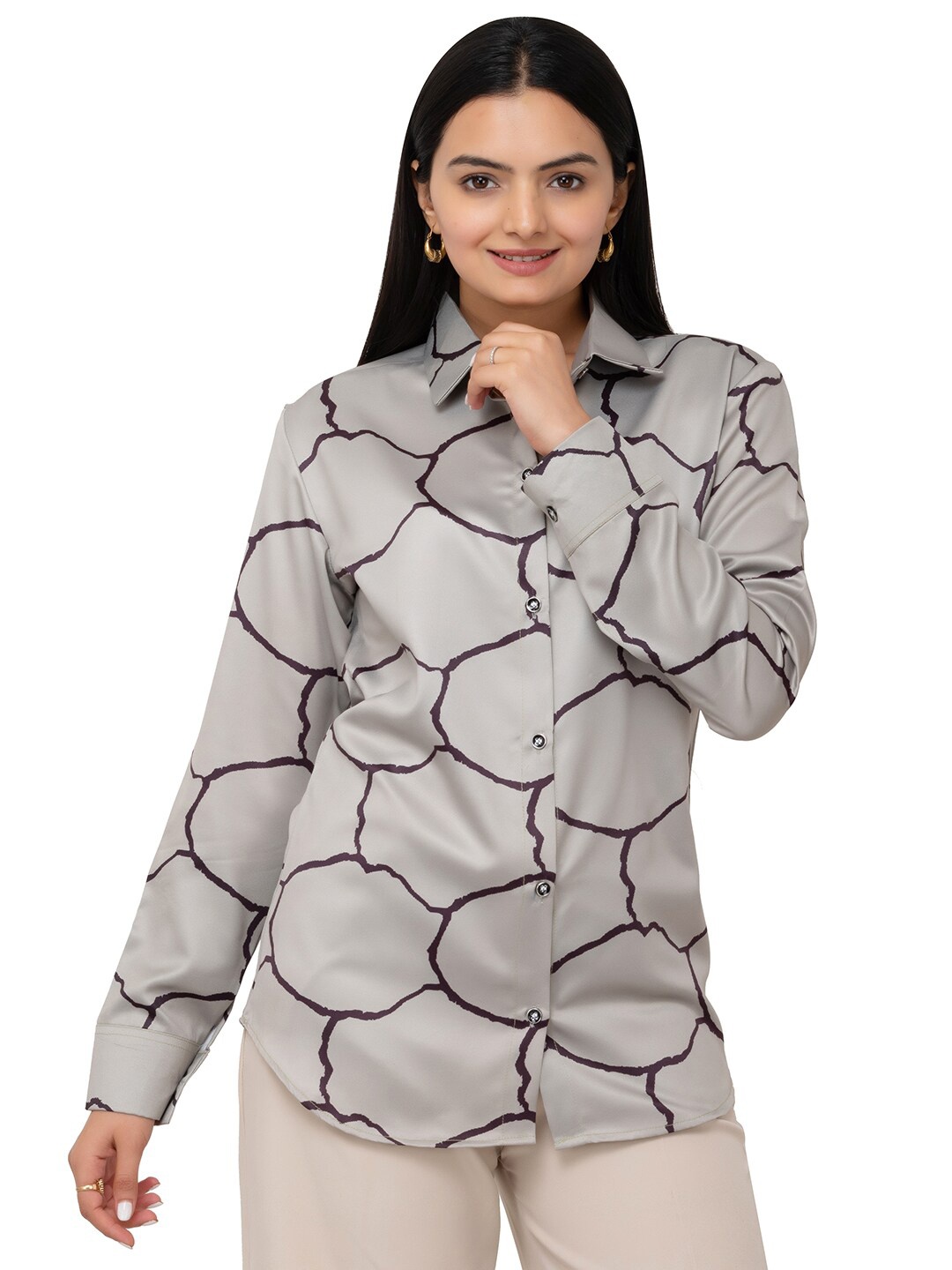 

MatterBlue Women Satin Modern Opaque Conversational Printed Casual Shirt, Copper