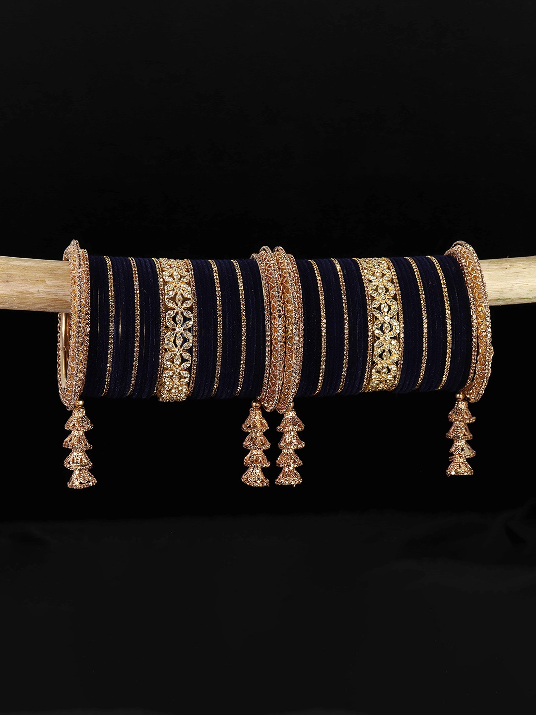 

LAVAZZA Set Of 74 Zircon Studded Latkan Chuda Bangles, Navy blue