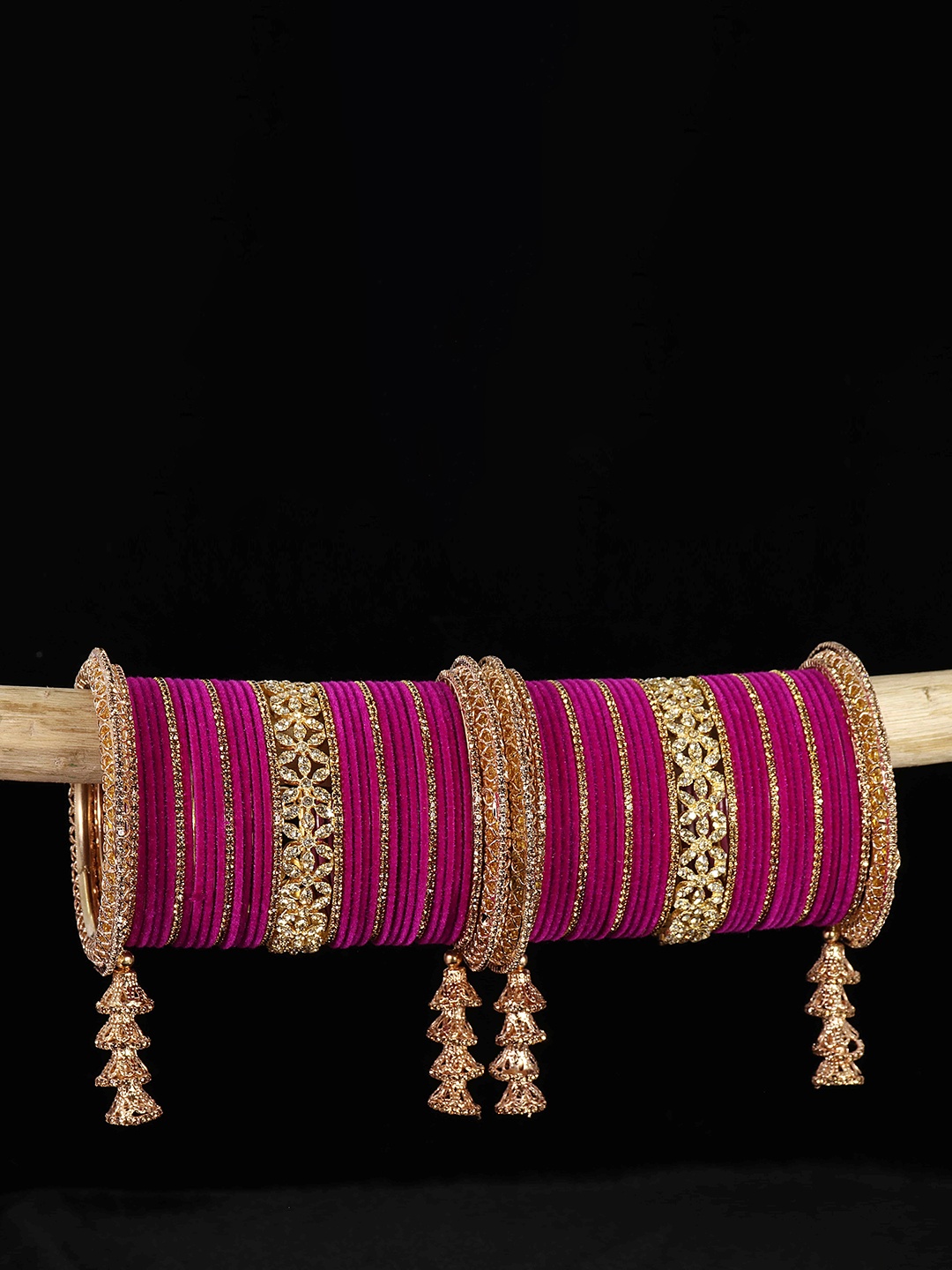 

LAVAZZA Set Of 74 Zircon Studded Latkan Chuda Bangles, Magenta