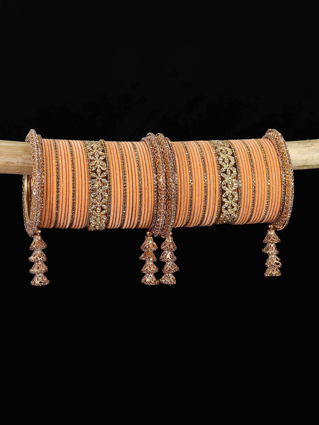 

LAVAZZA Set Of 74 Zircon Studded Latkan Chuda Bangles, Peach