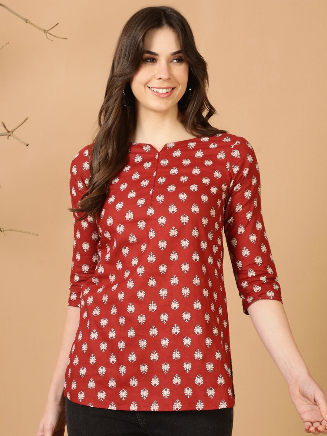 

antaran Polka Dot Print Cotton Top, Maroon