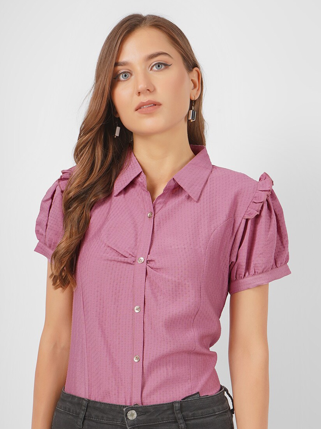 

Kinjo Puff Sleeve Cotton Shirt Style Top, Lavender