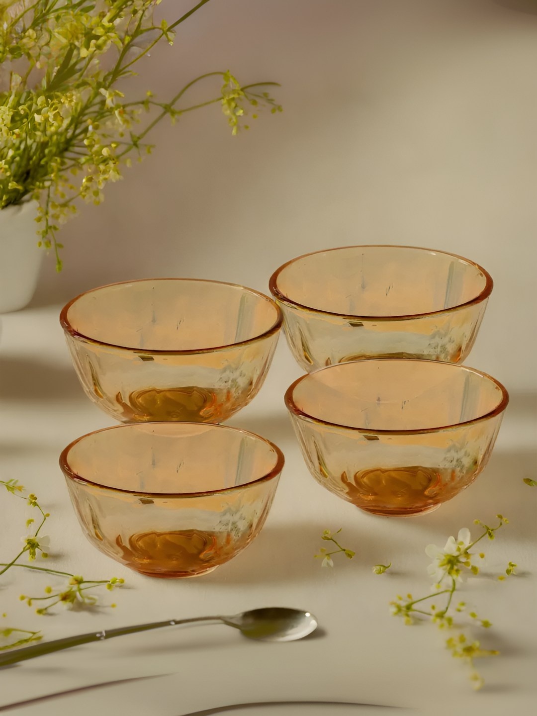 

UMAI Yellow 4 Pcs Glass Serving Bowl 420ml Each