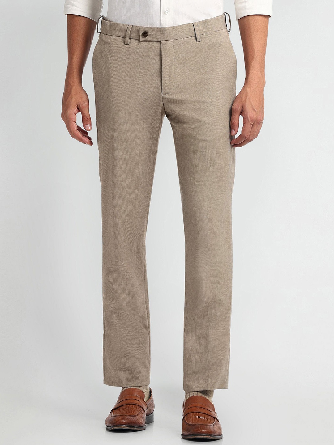 

Arrow Men Autoflex Plain Mid-Rise Slim Fit Chinos Trousers, Brown