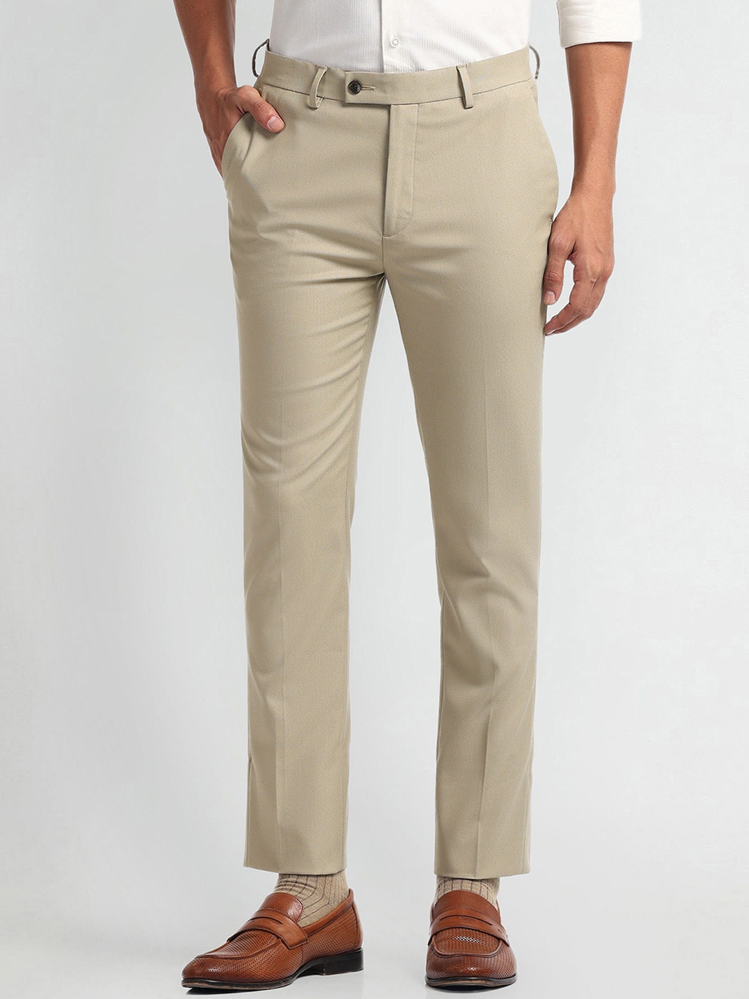 

Arrow Men Slim Fit Mid-Rise Trousers, Beige