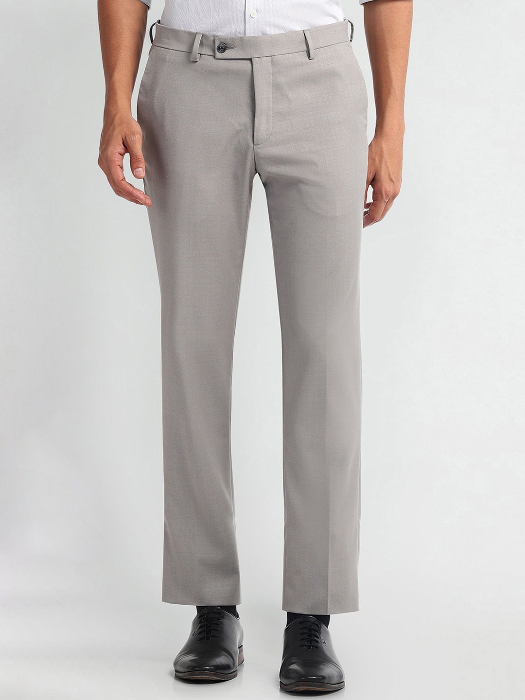 

Arrow Men Plain Textured Mid-Rise Slim Fit Formal Trousers, Grey