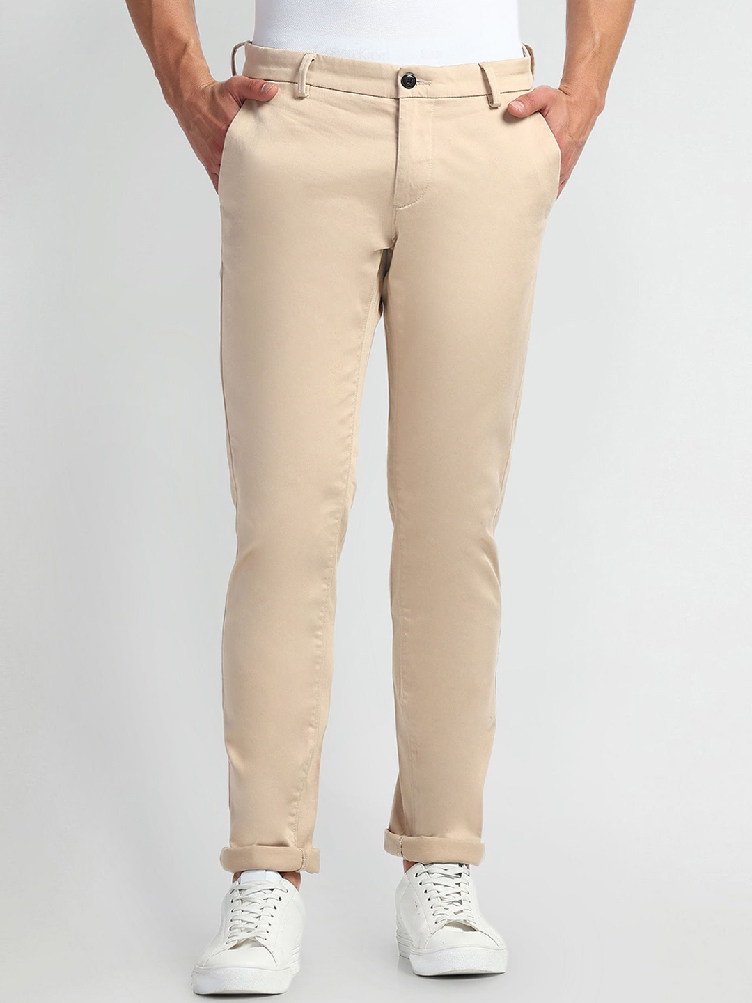 

Arrow Sport Men Slim Fit Mid-Rise Trousers, Beige
