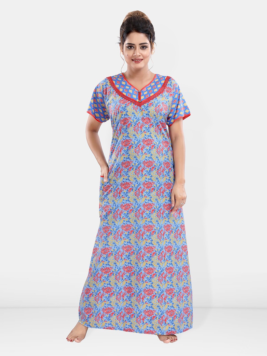 

Be You Printed Pure Cotton Maxi Nightdress, Red