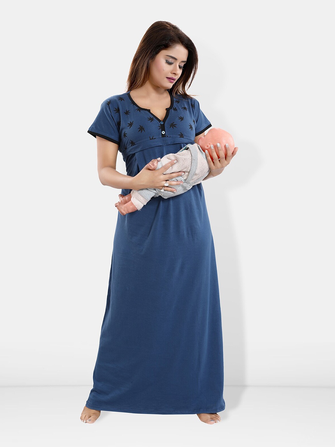 

Be You Printed Maternity Maxi Nightdress, Blue