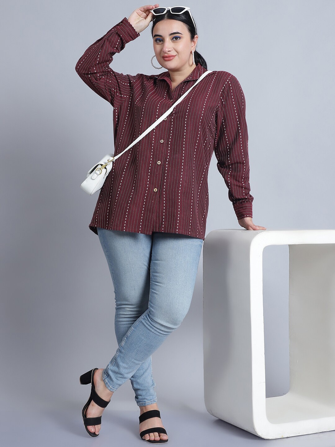 

Moms Maternity Women Khadi Cotton Opaque Striped Printed Casual Shirt, Maroon