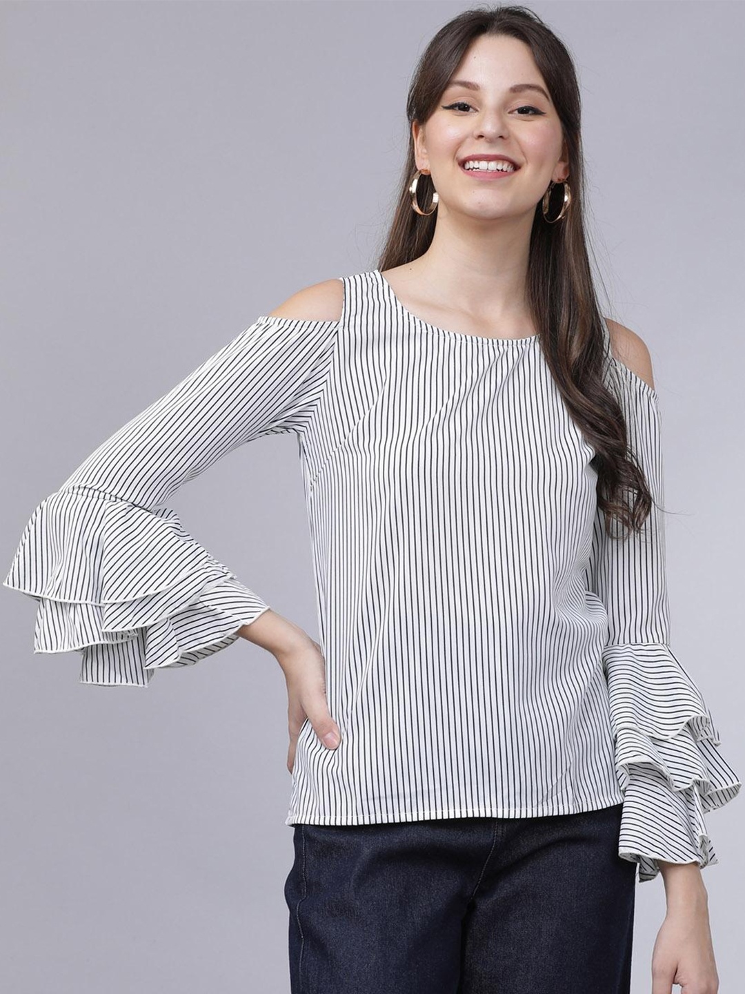 

Tokyo Talkies Striped Cold-Shoulder Top, Navy blue