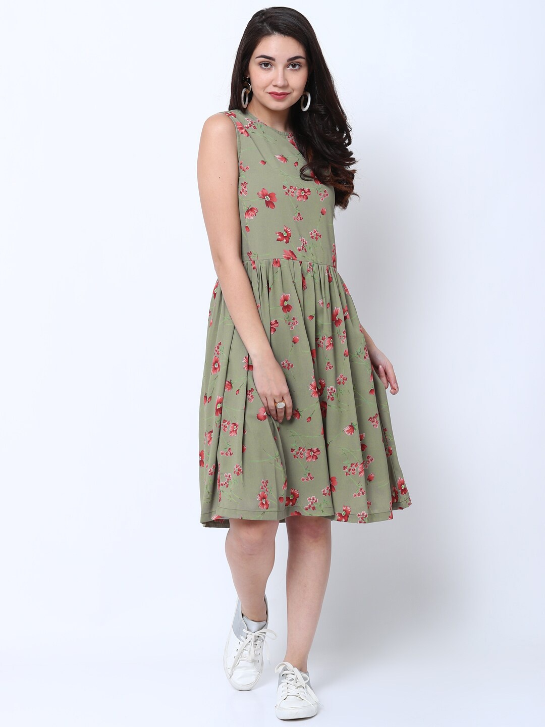 

Tokyo Talkies Floral Print Fit & Flare Dress, Olive