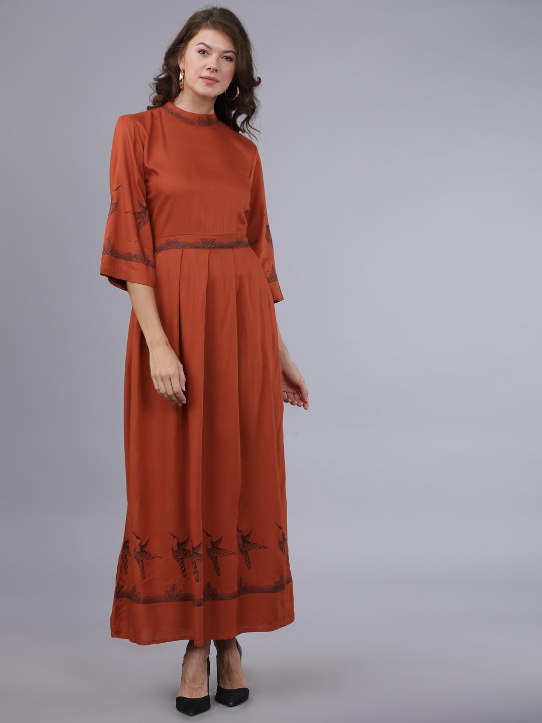 

Tokyo Talkies Print Bell Sleeve Maxi Dress, Rust