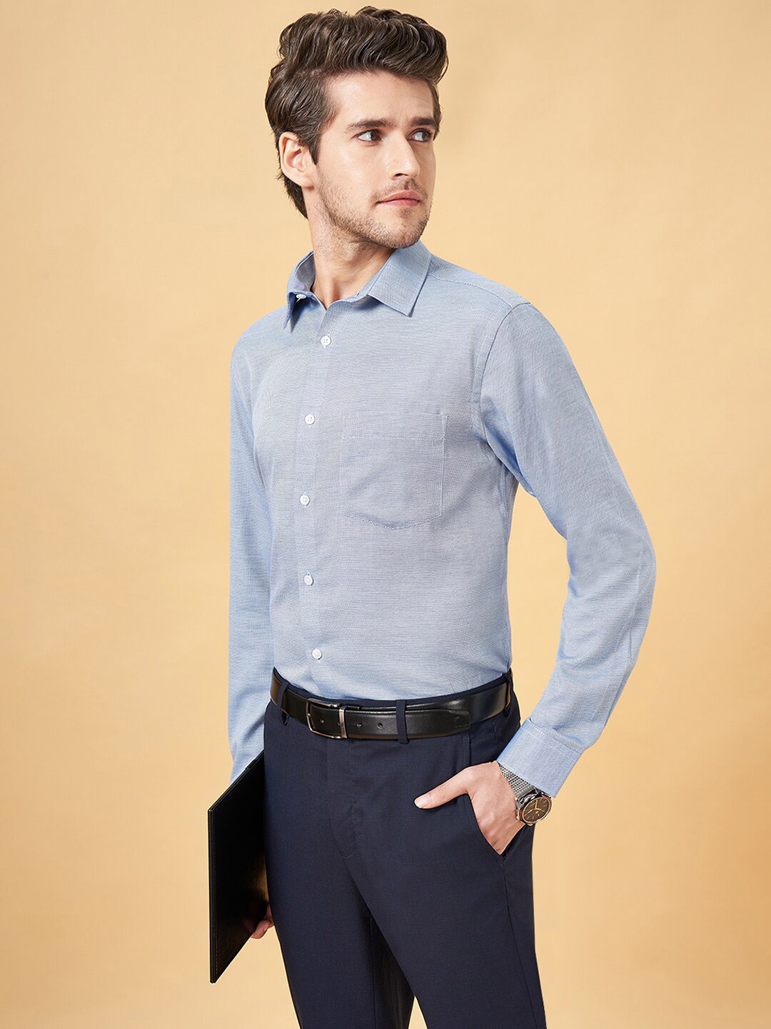 

BYFORD by Pantaloons Men Slim Fit Opaque Formal Shirt, Navy blue