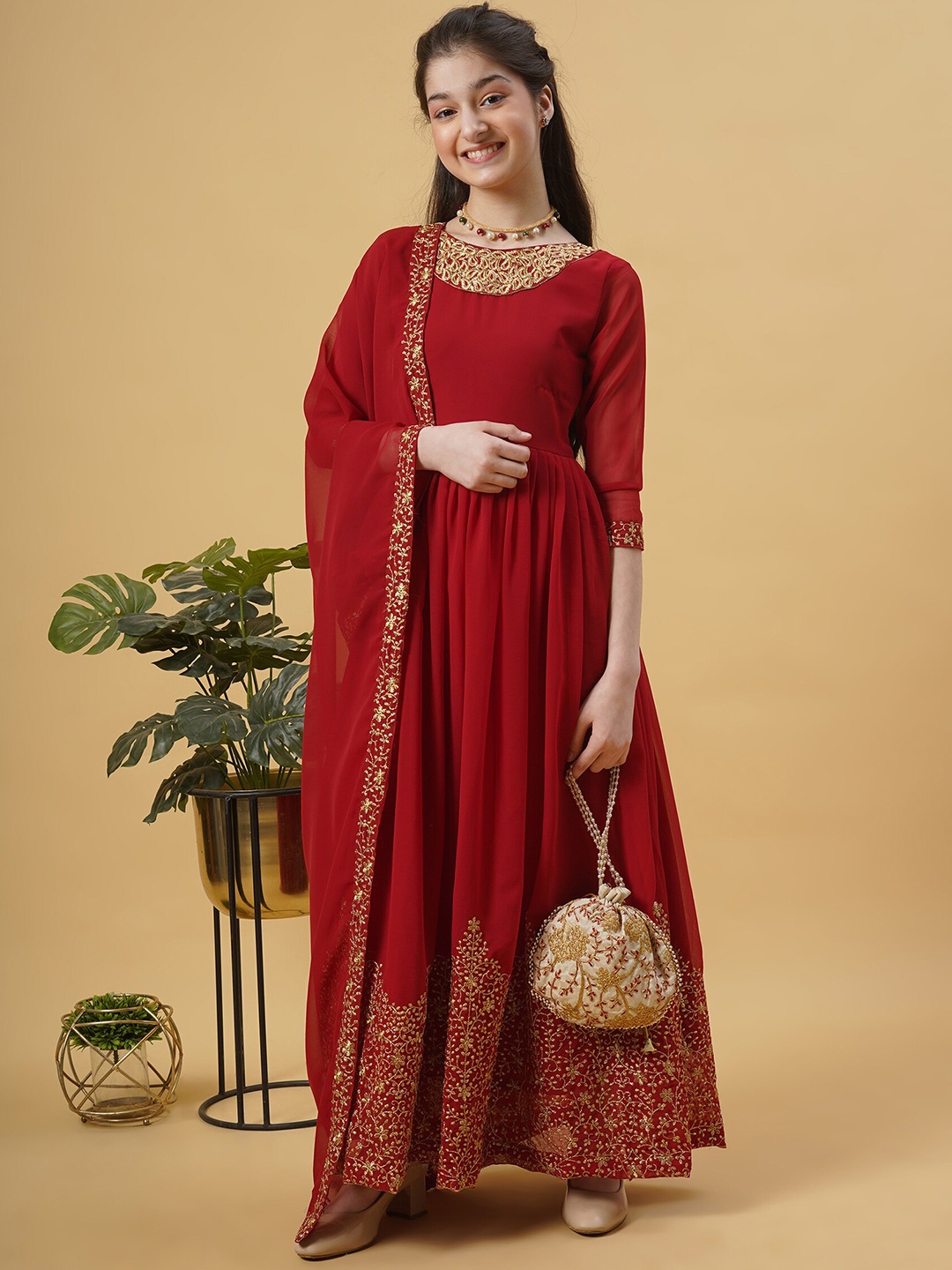 

Kedar Fab Embroidered Ethnic Dress With Dupatta, Maroon