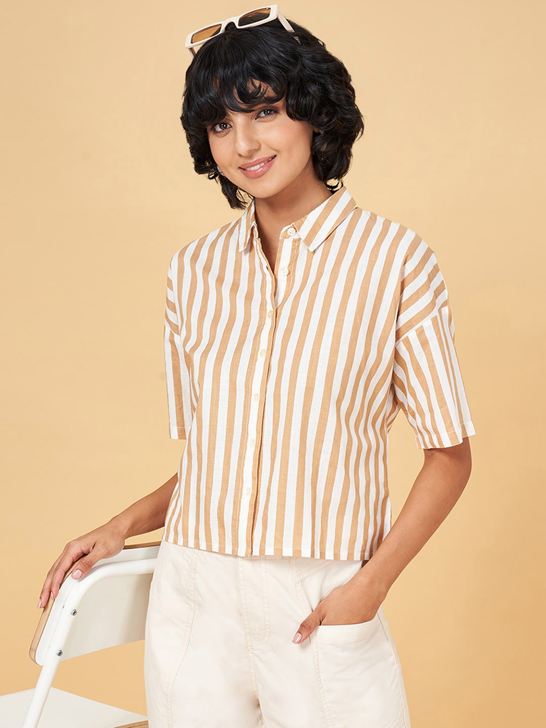 

Honey by Pantaloons Women Opaque Striped Casual Shirt, Off white