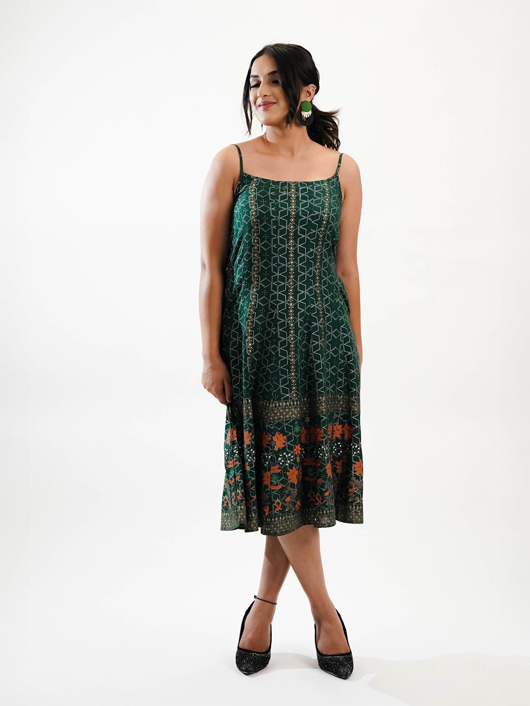 

NoLabels Print A-Line Midi Dress, Green