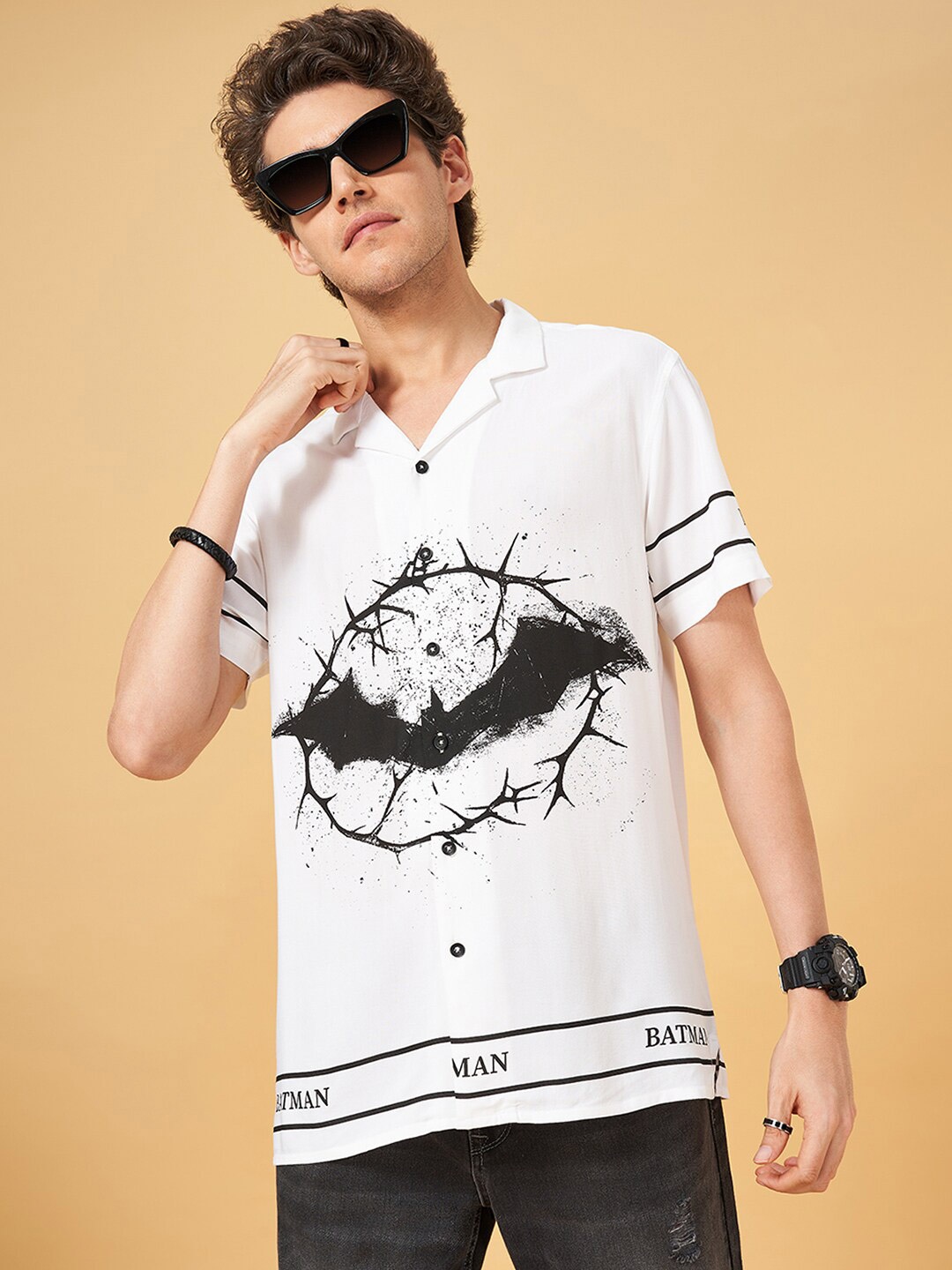

SF JEANS by Pantaloons Men Slim Fit Opaque Graphic Printed Casual Shirt, White