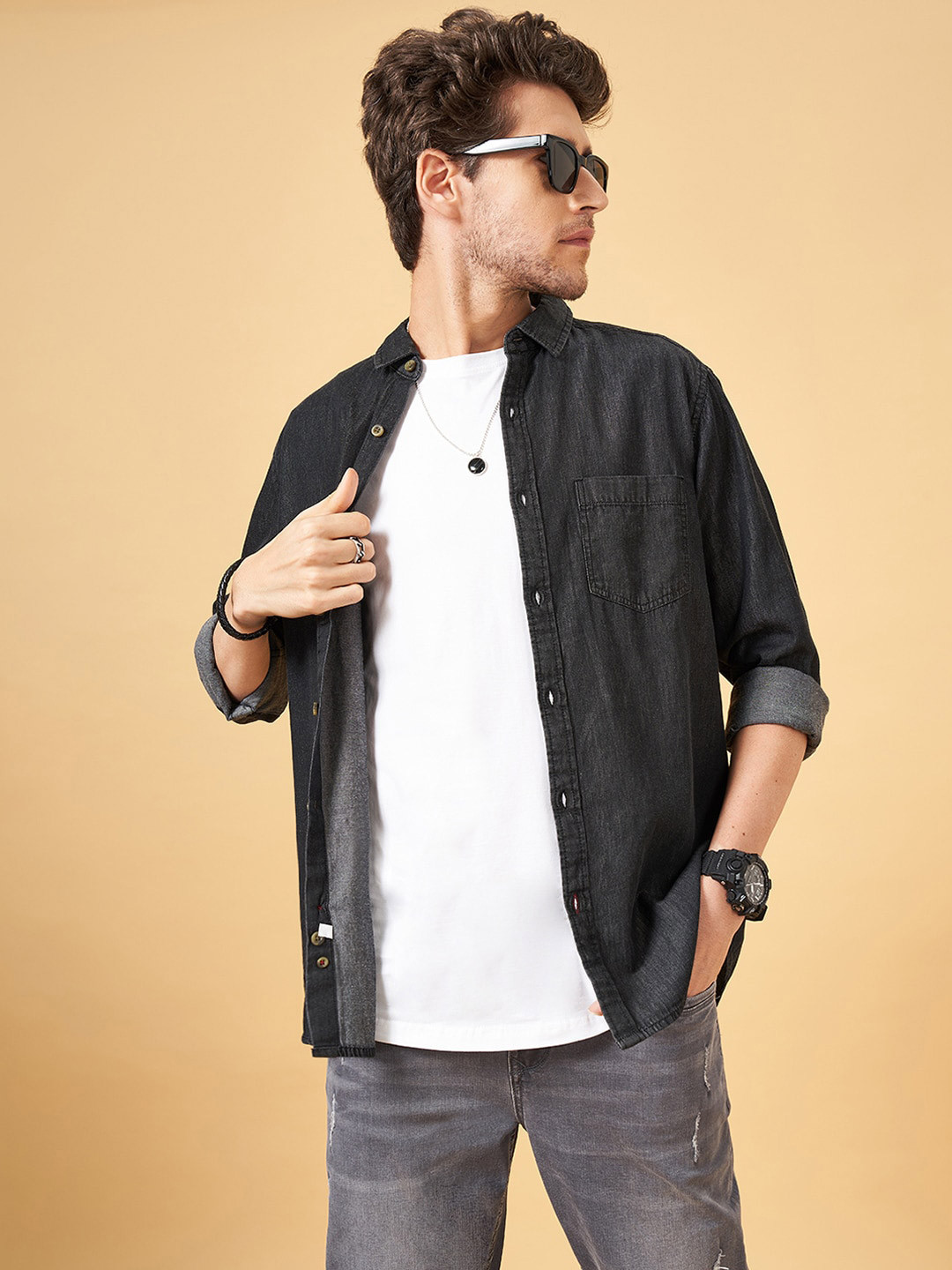 

SF JEANS by Pantaloons Men Slim Fit Opaque Casual Shirt, Black