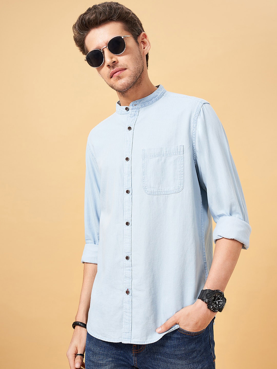 

SF JEANS by Pantaloons Men Solid Slim Fit Opaque Striped Casual Shirt, Blue