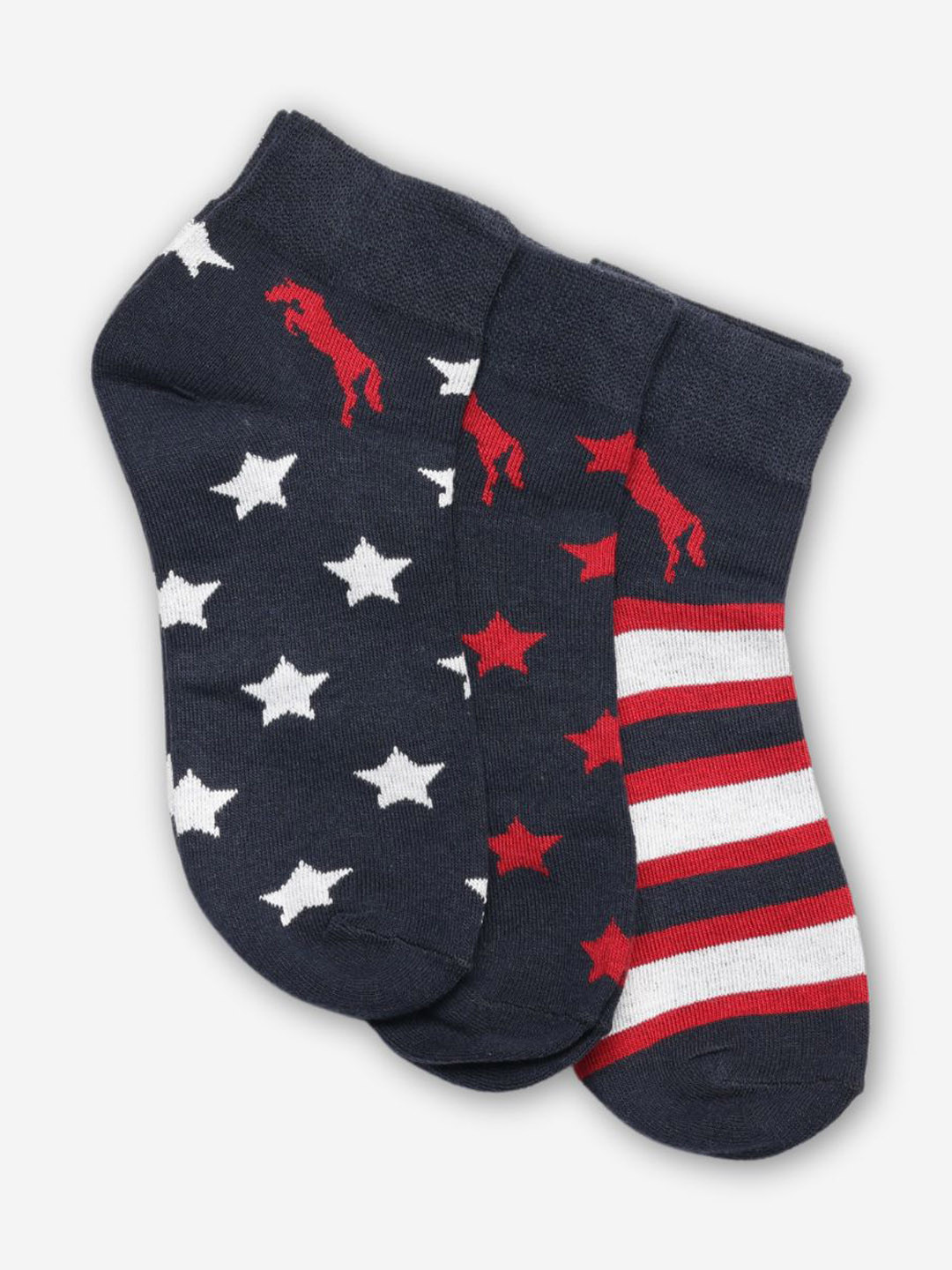 

JUMP USA Men Pack Of 3 Self-Design Rapid Dry-Fit Antimicrobial Ankle-Length Socks, Navy blue