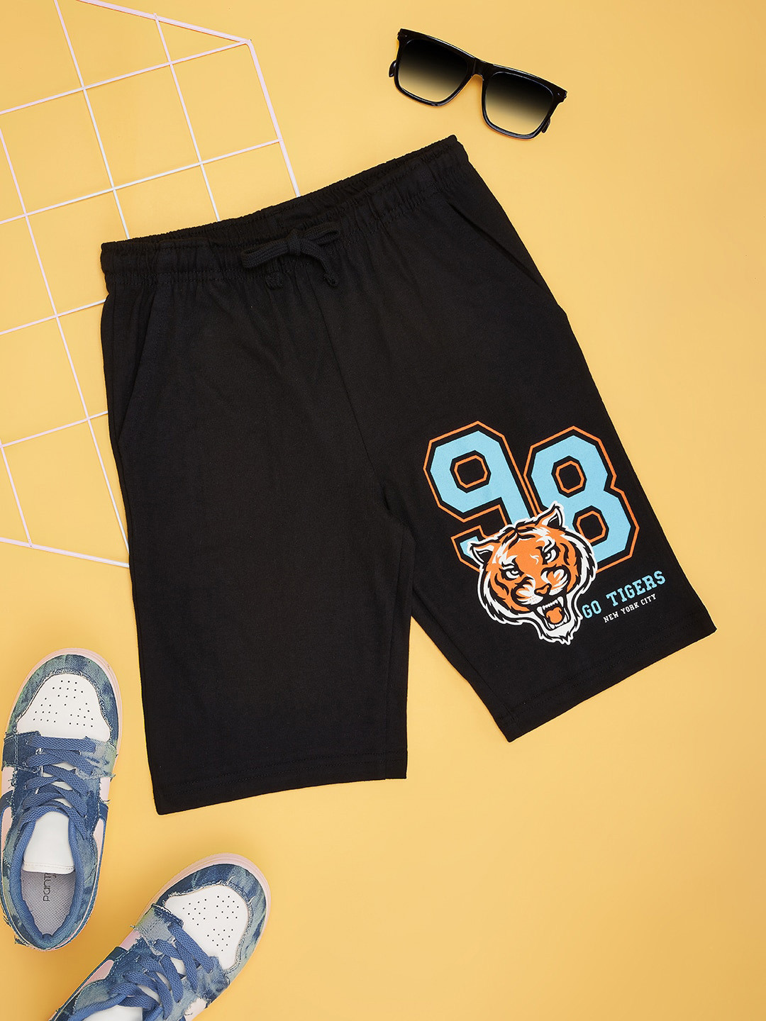 

Pantaloons Junior Boys Printed Cotton High-Rise Shorts, Black