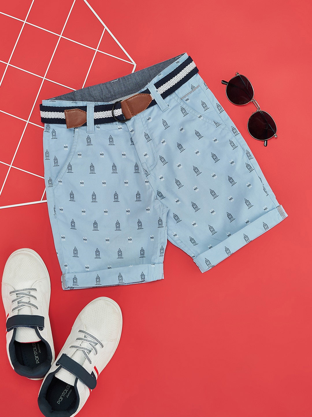 Pantaloons Junior Boys Geometric Printed Mid-Rise Shorts, Blue