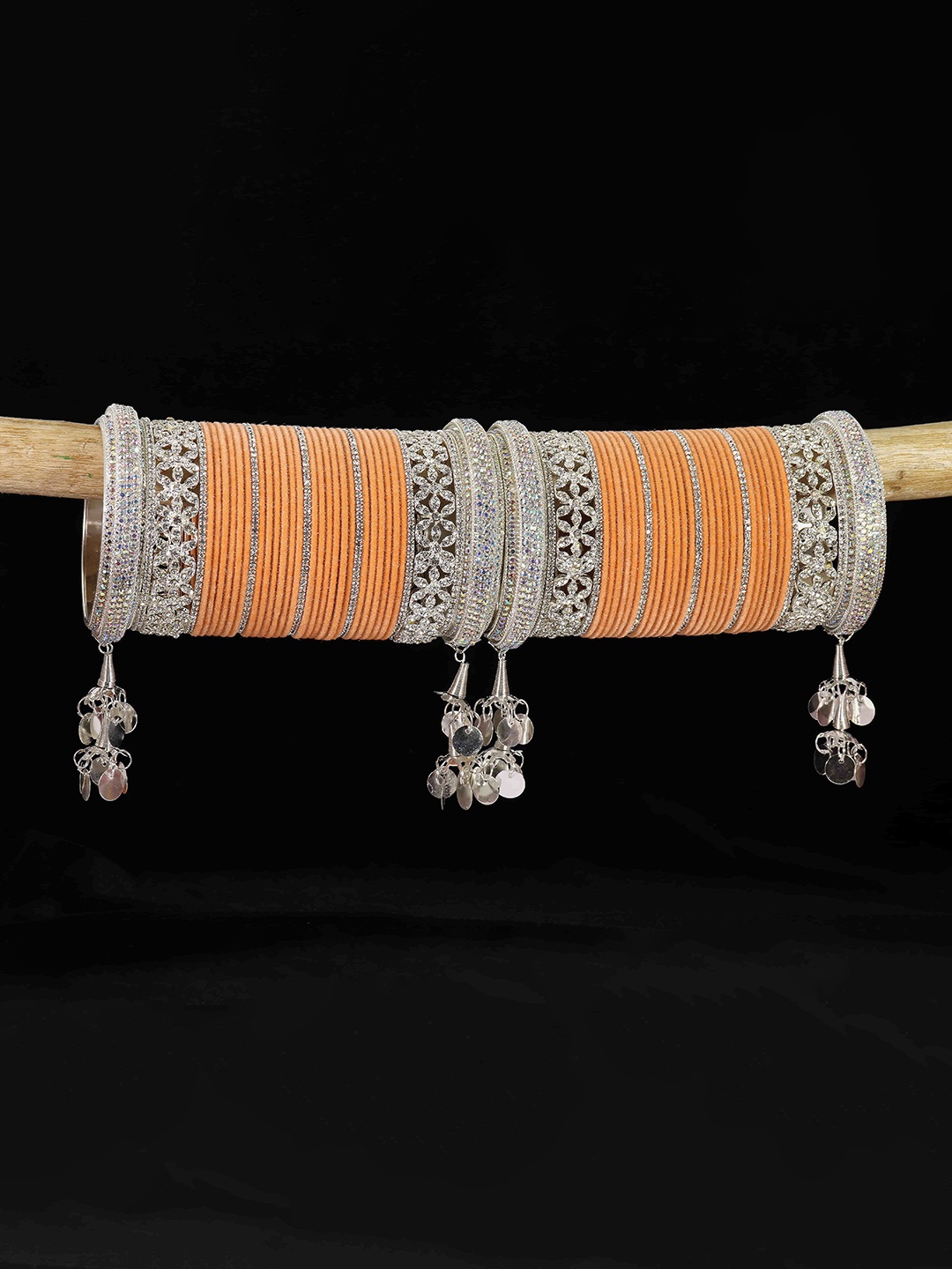 

LAVAZZA Set of 70 AD-Studded Bridal Chuda Bangle Set, Peach