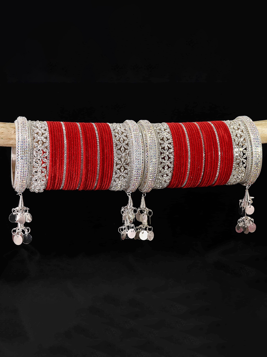 

LAVAZZA Set of 70 AD-Studded Bridal Chuda Bangle Set, Red