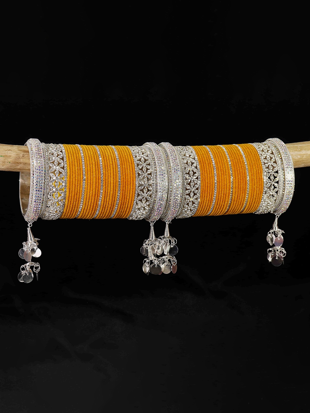 

LAVAZZA Set of 70 AD-Studded Bridal Chuda Bangle Set, Yellow