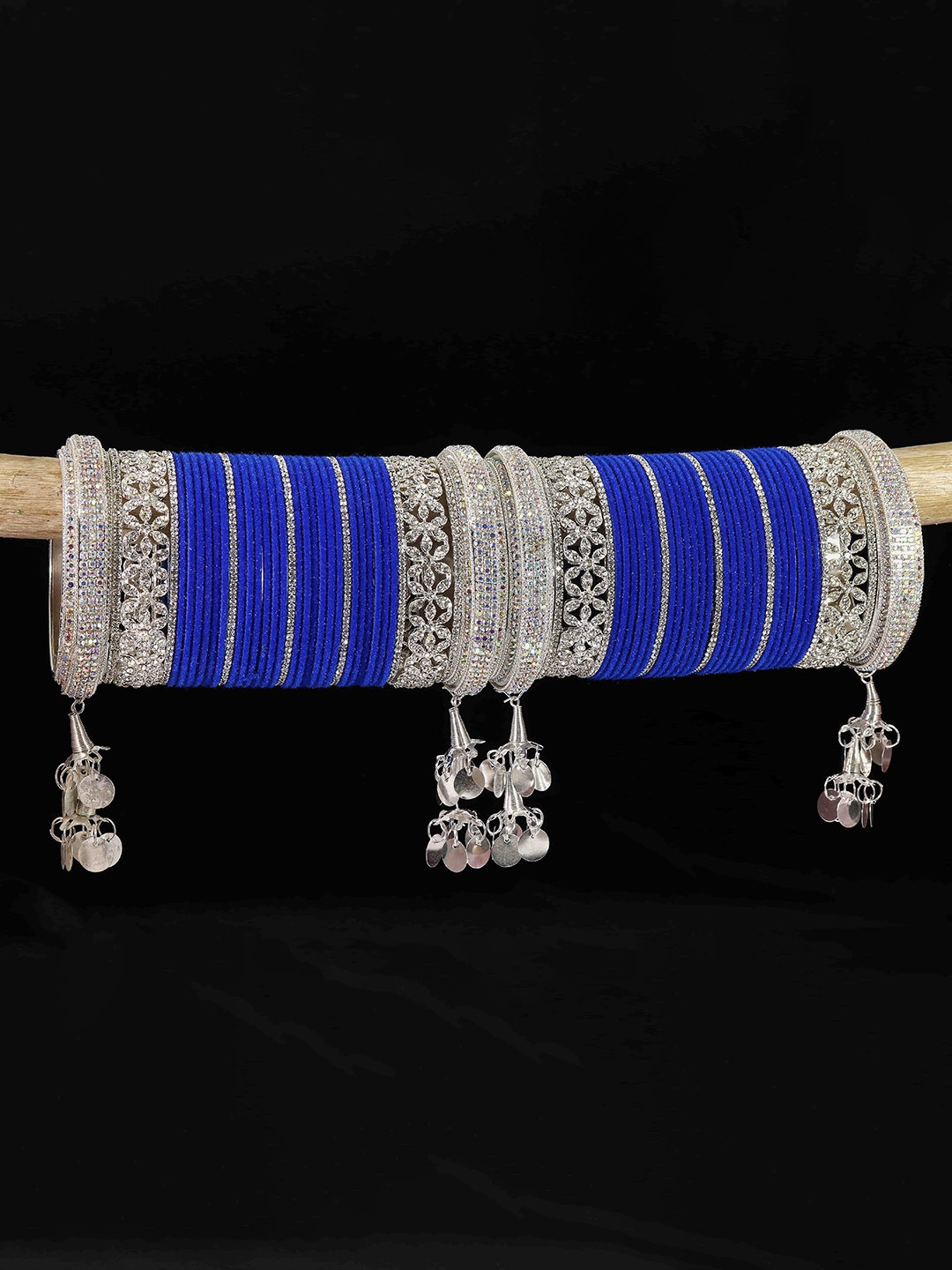 

LAVAZZA Set of 70 AD-Studded Bridal Chuda Bangle Set, Blue