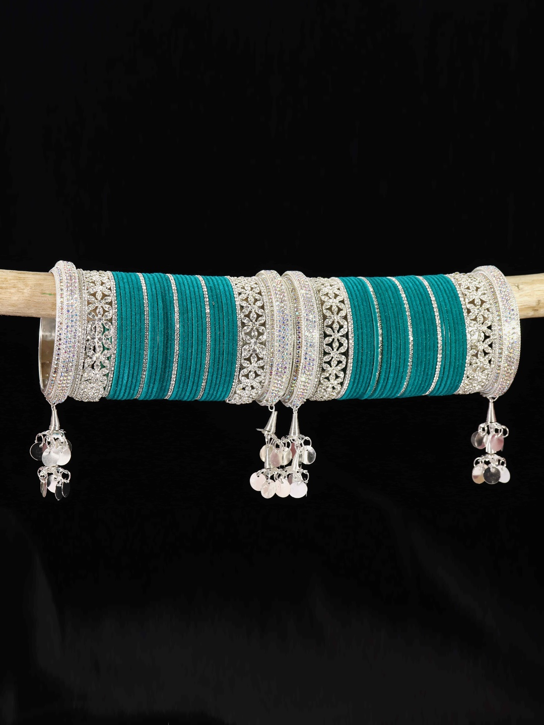 

LAVAZZA Set of 70 AD-Studded Bridal Chuda Bangle Set, Teal