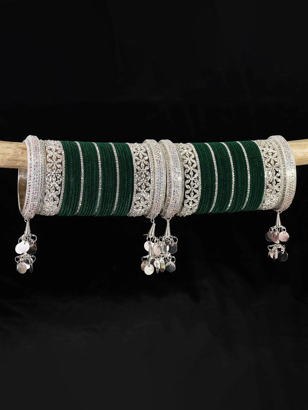 

LAVAZZA Set of 70 AD-Studded Bridal Chuda Bangle Set, Green