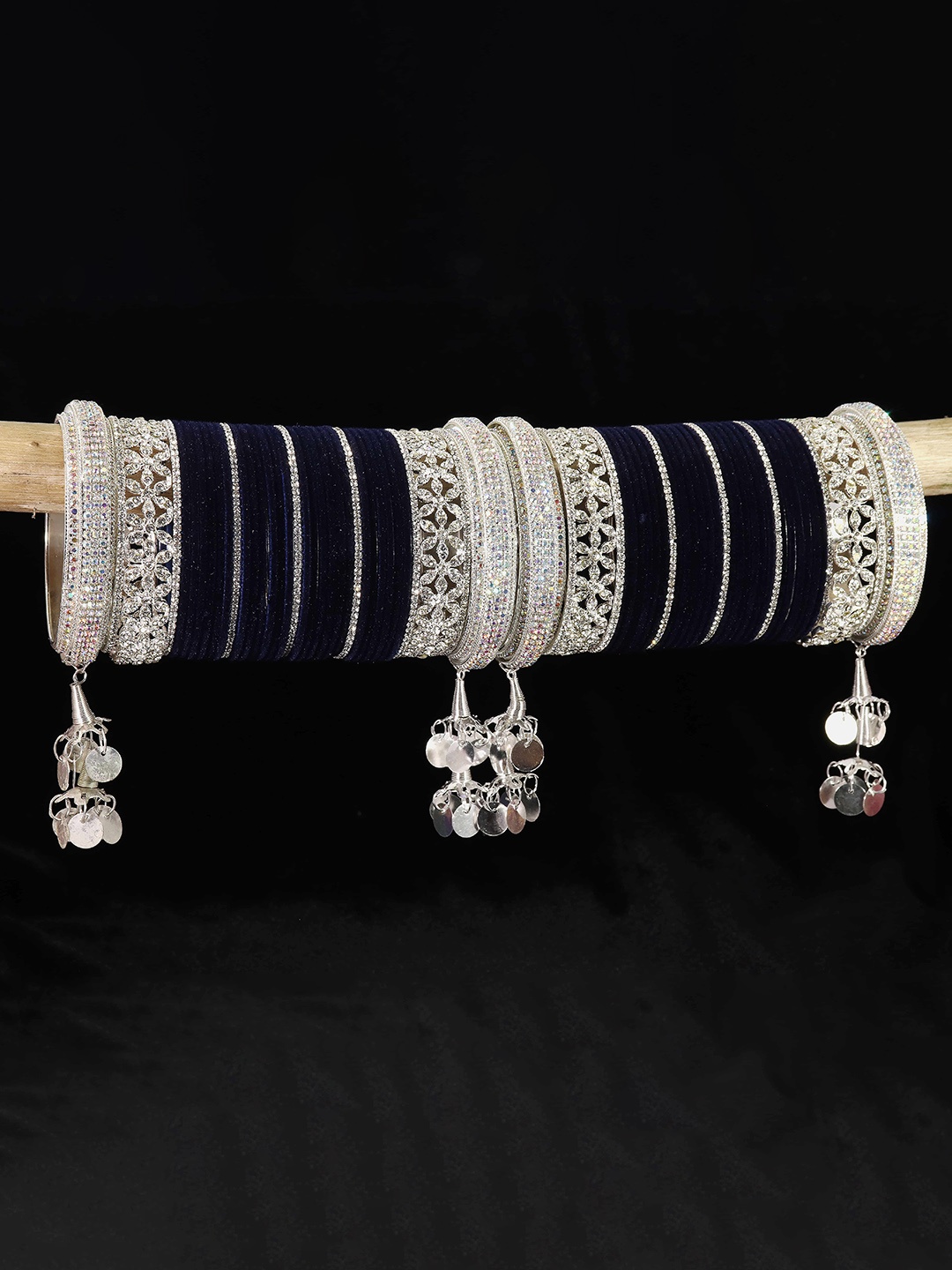 

LAVAZZA Set of 70 AD-Studded Bridal Chuda Bangle Set, Navy blue