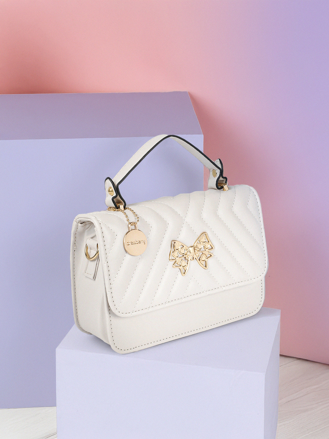 

DressBerry Structured Quilted Satchel, Off white