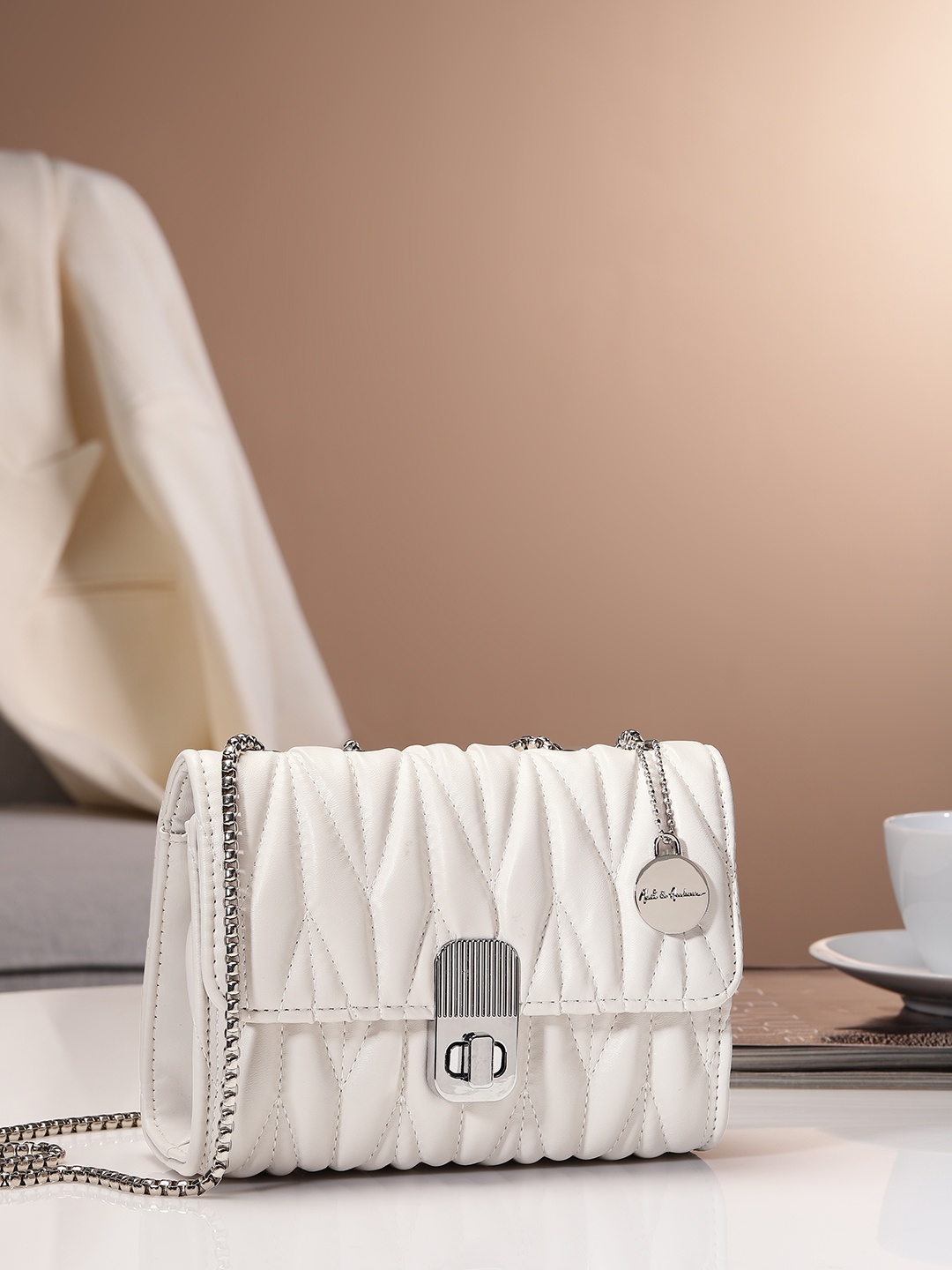 

Mast & Harbour Structured Quilted Shoulder Bag, Off white
