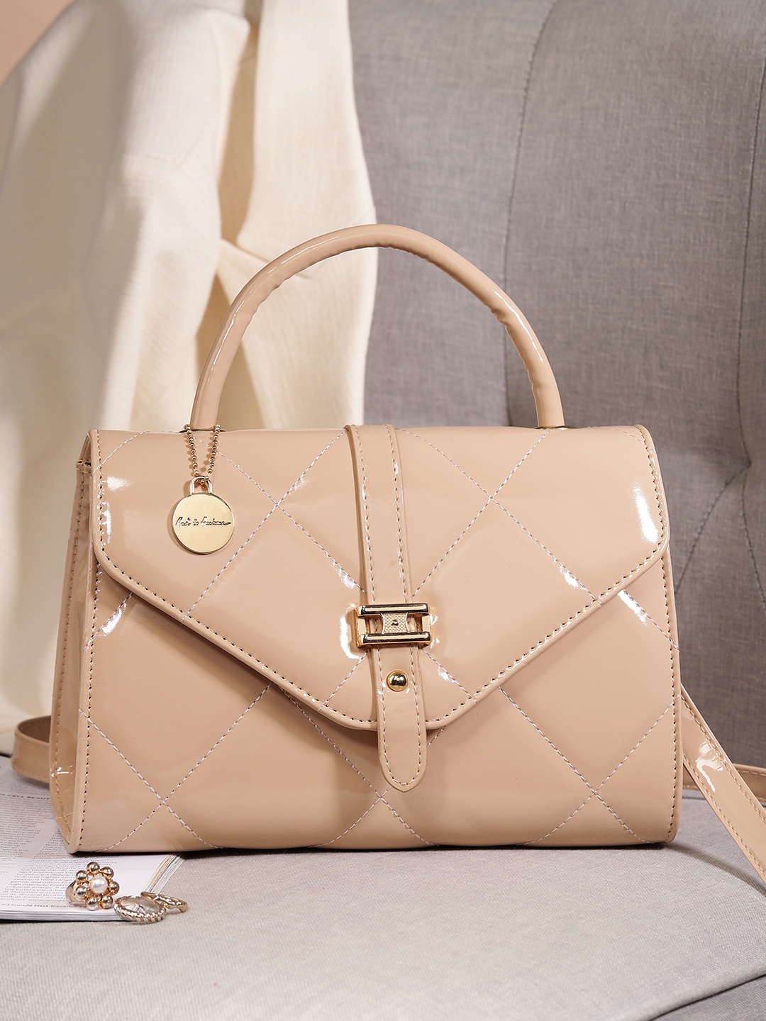 

Mast & Harbour Structured Quilted Satchel, Beige