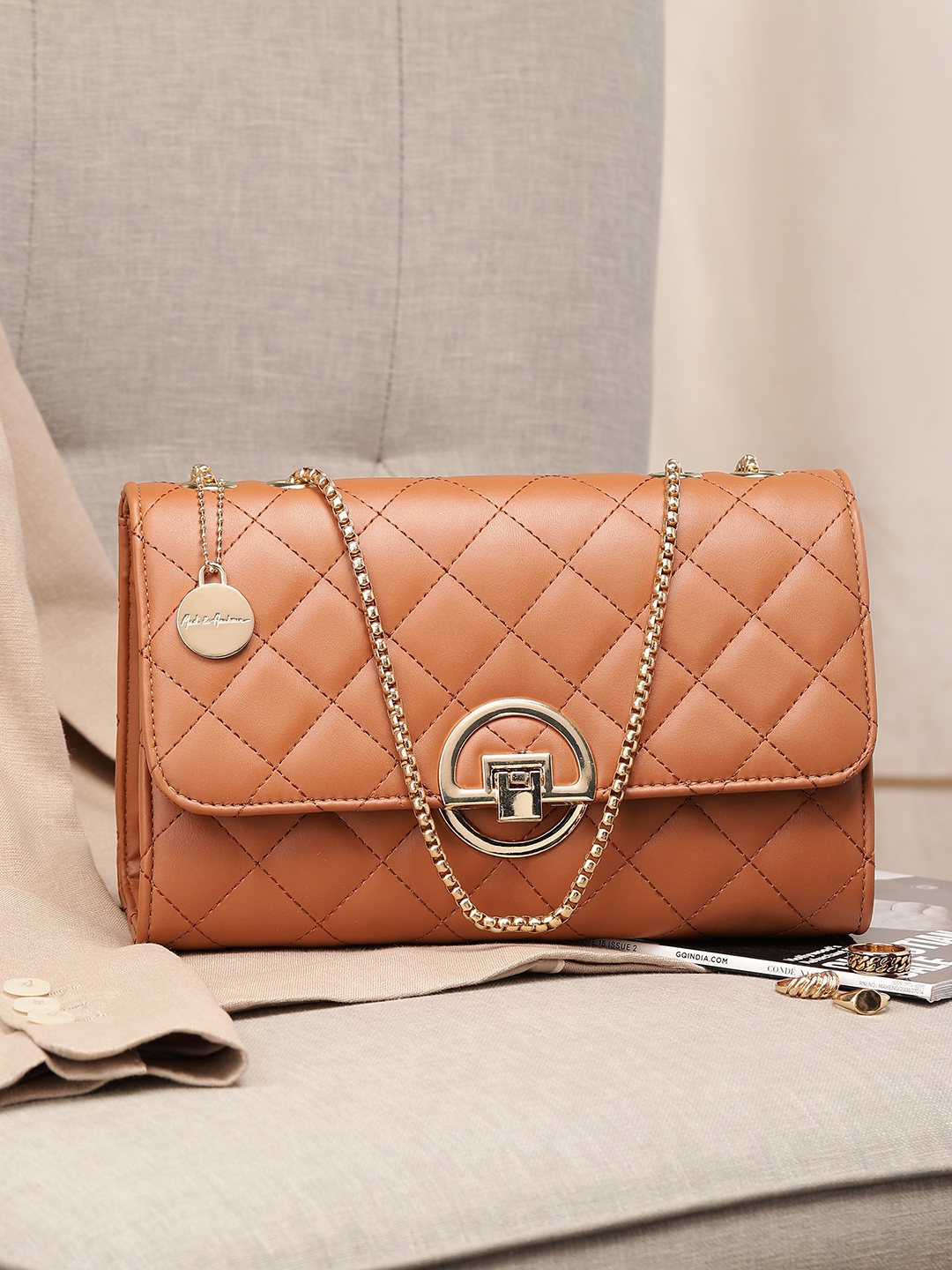 

Mast & Harbour Structured Quilted Shoulder Bag, Brown