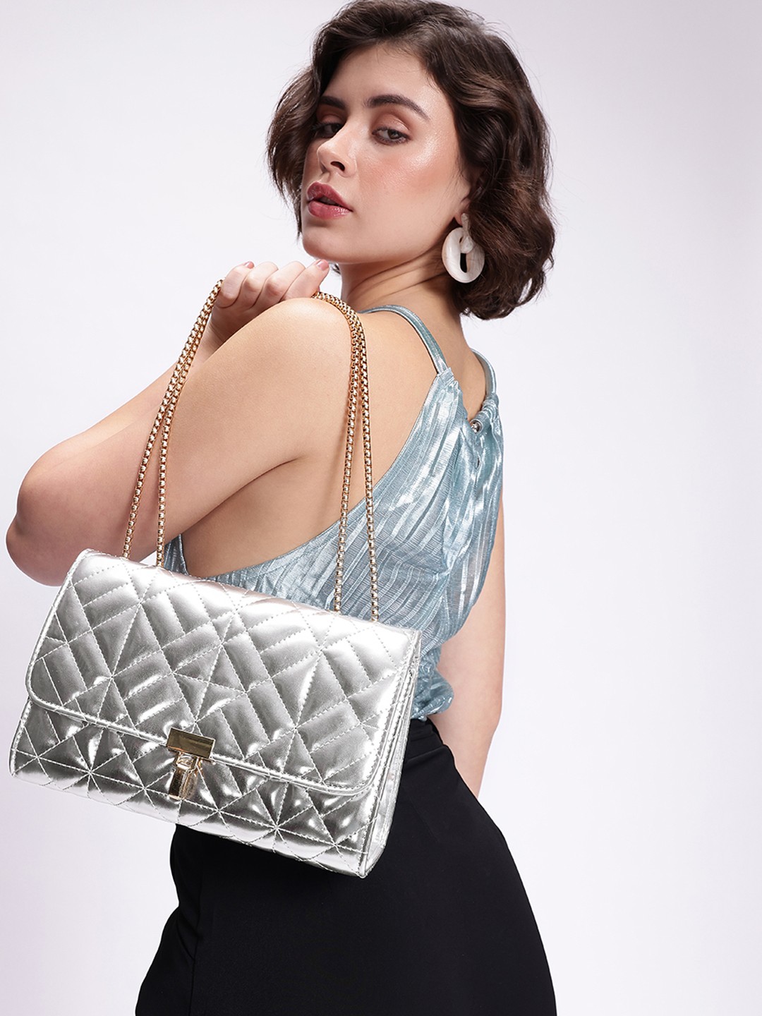 

DressBerry Structured Quilted Shoulder Bag, Silver