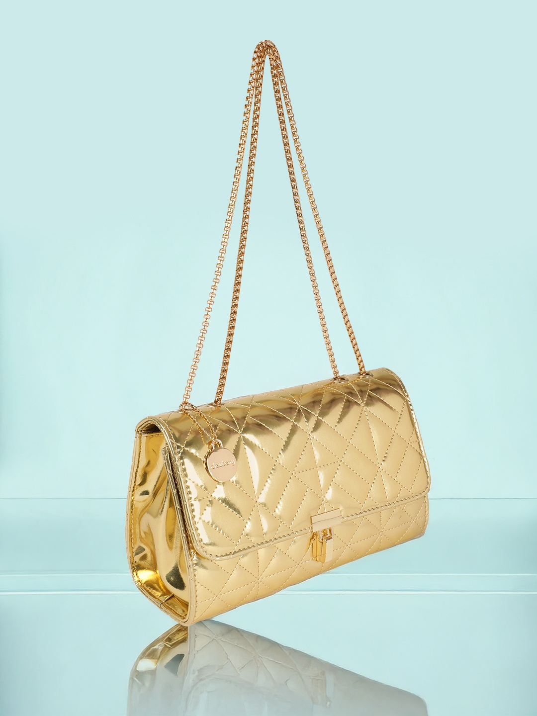 

DressBerry Structured Quilted Shoulder Bag, Gold