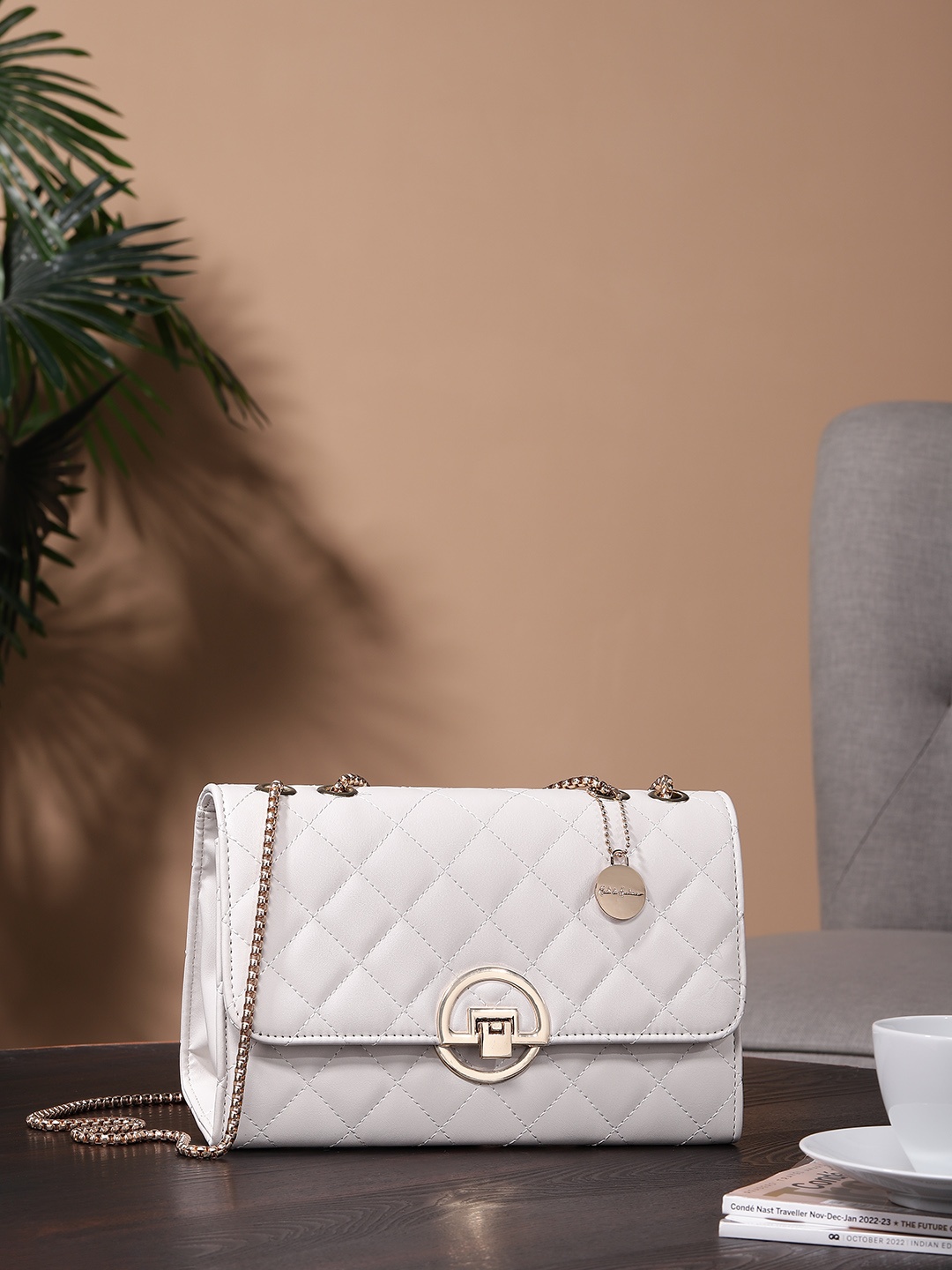 

Mast & Harbour Structured Shoulder Bag with Quilted Detail, White