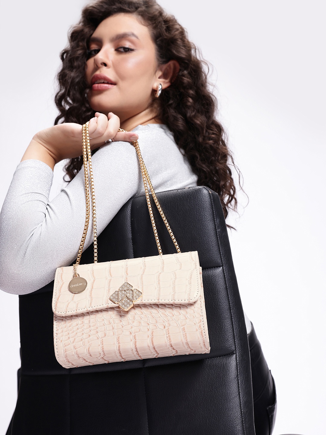 

DressBerry Animal Textured Structured Shoulder Bag, Beige
