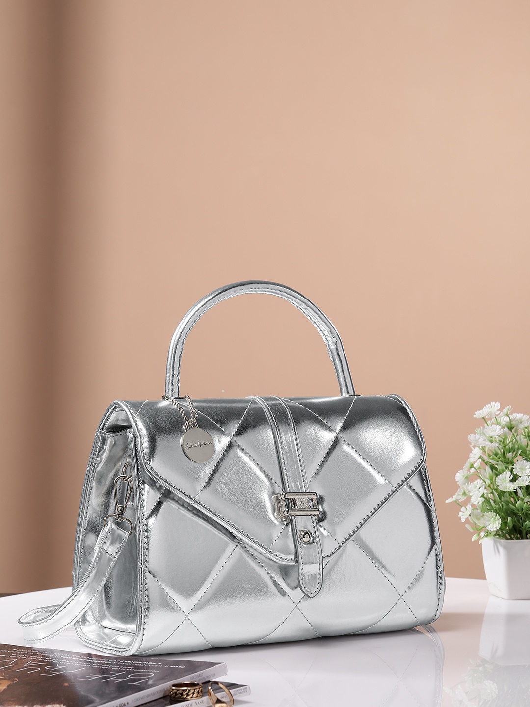 

Mast & Harbour Structured Satchel with Quilted Detail, Silver