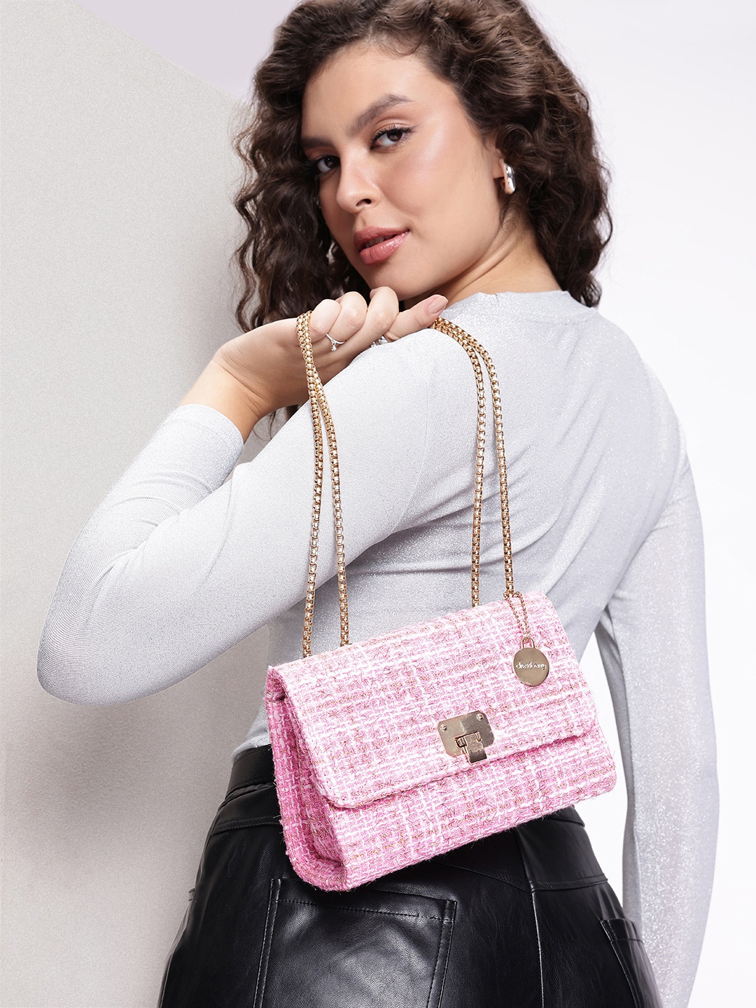 

DressBerry Embellished Structured Shoulder Bag, Pink