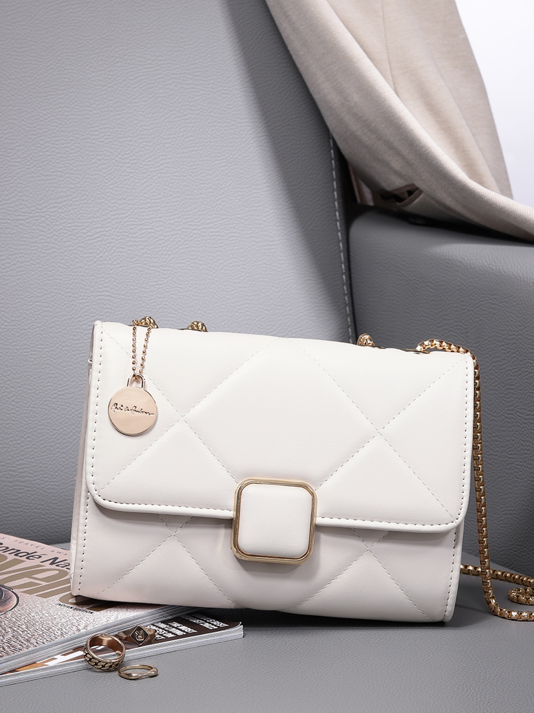 

Mast & Harbour Structured Quilted Shoulder Bag, Off white