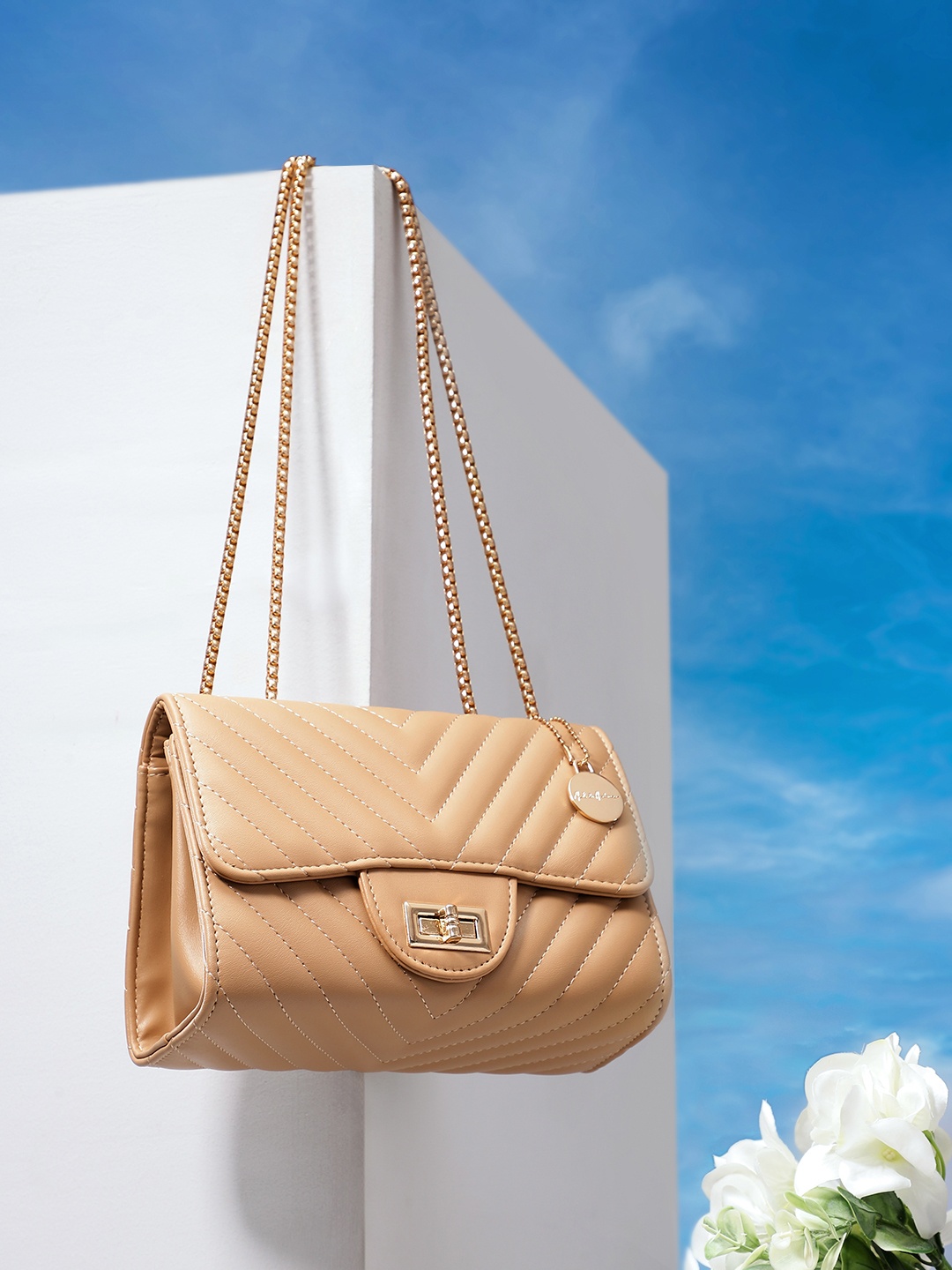 

Mast & Harbour Structured Quilted Shoulder Bag, Beige