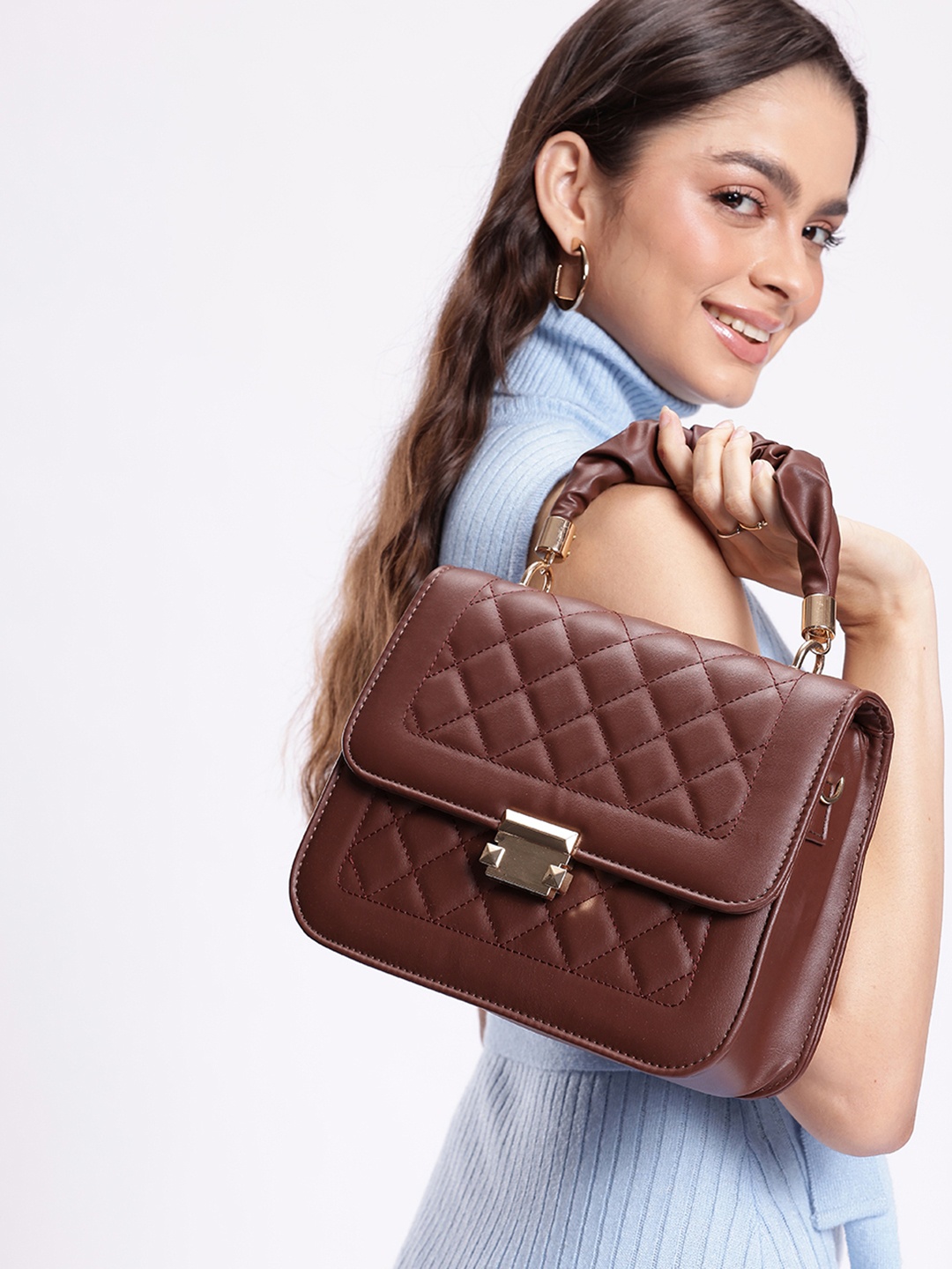

Mast & Harbour Structured Satchel with Quilted, Coffee brown