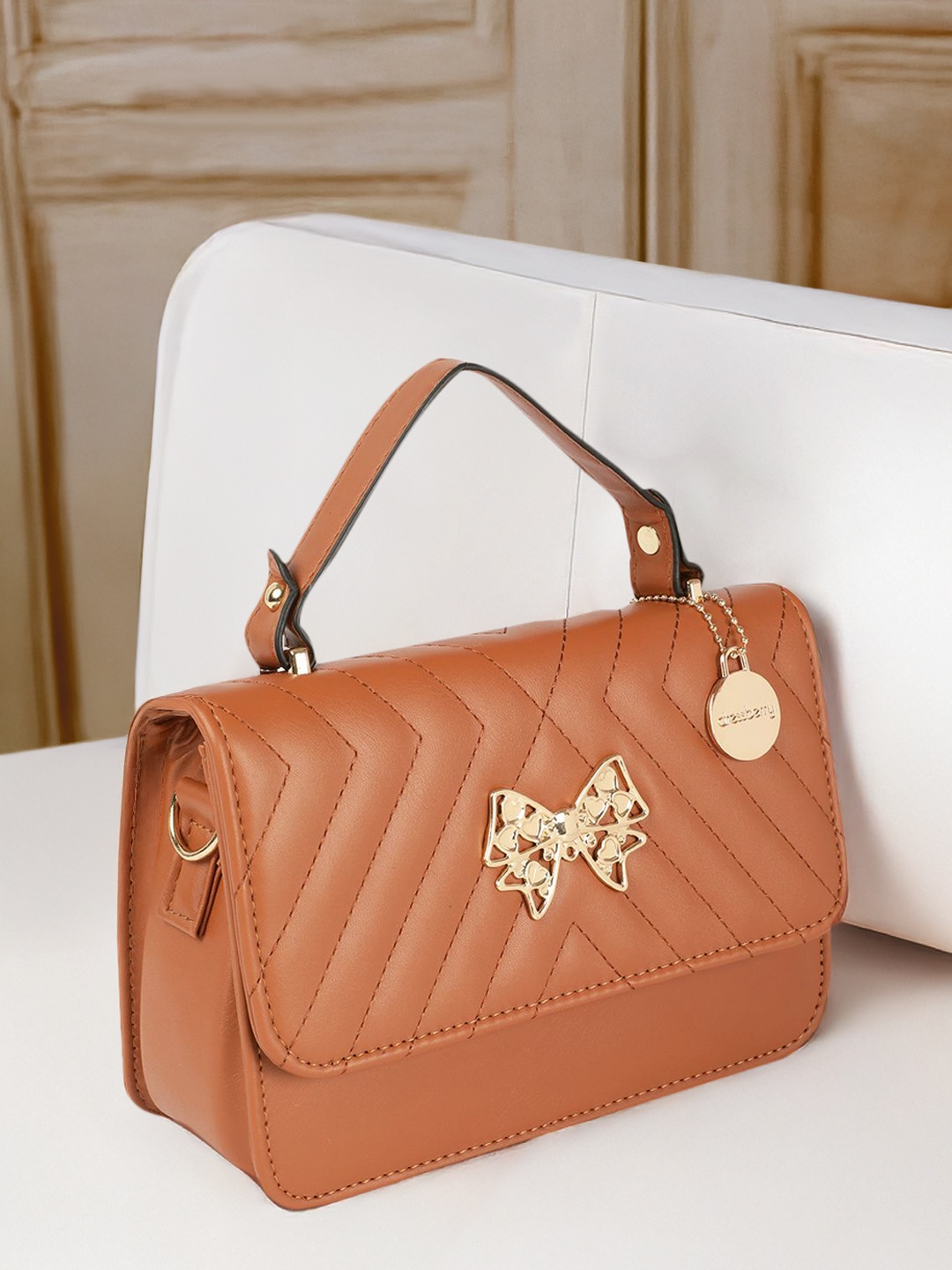 

DressBerry Structured Quilted Satchel, Brown