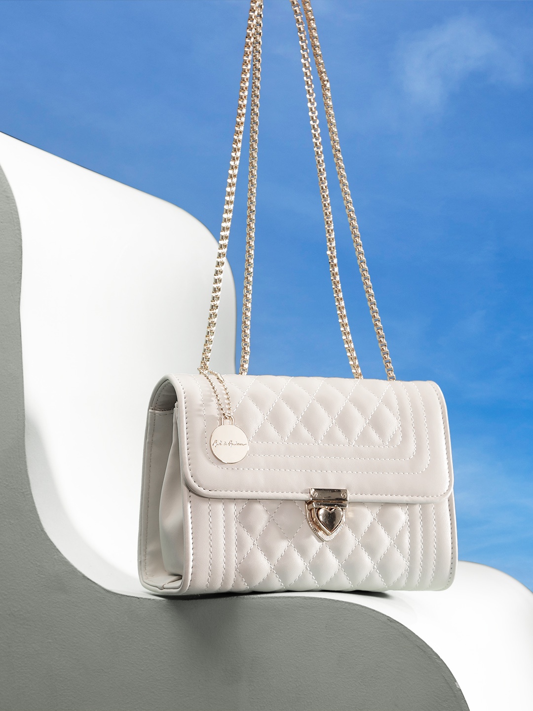 

Mast & Harbour Structured Quilted Shoulder Bag, Off white