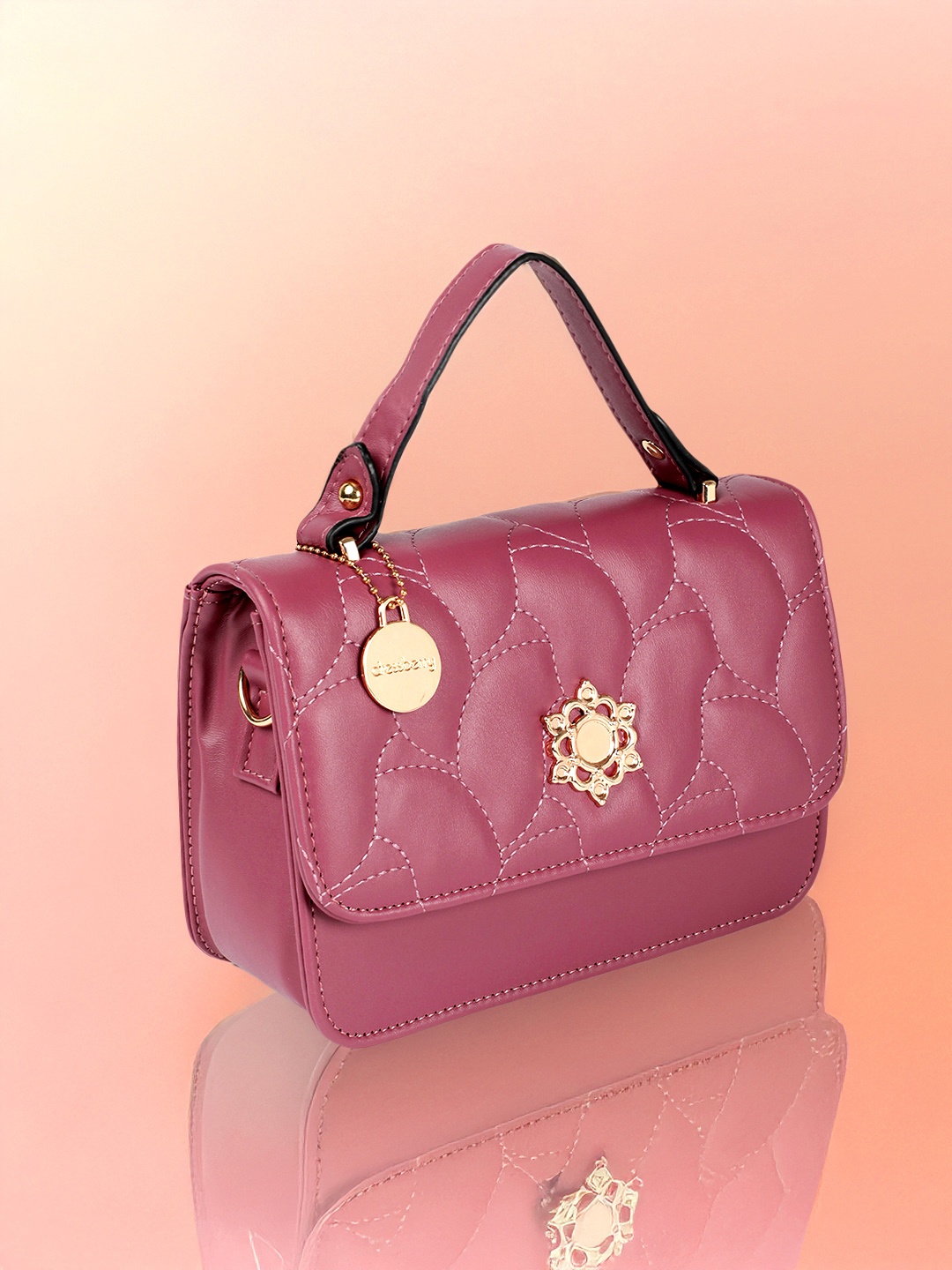 

DressBerry Structured Satchel with Quilted Details, Burgundy